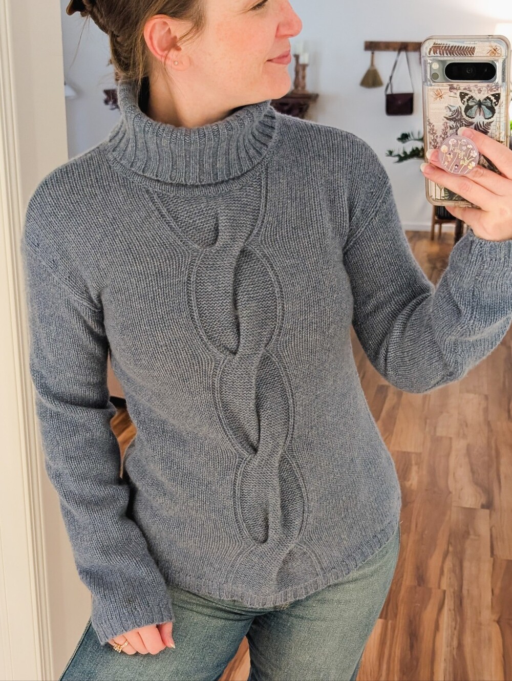 Garnet Hill 100% Cashmere Cableknit Turtleneck Sweater - Size Small
